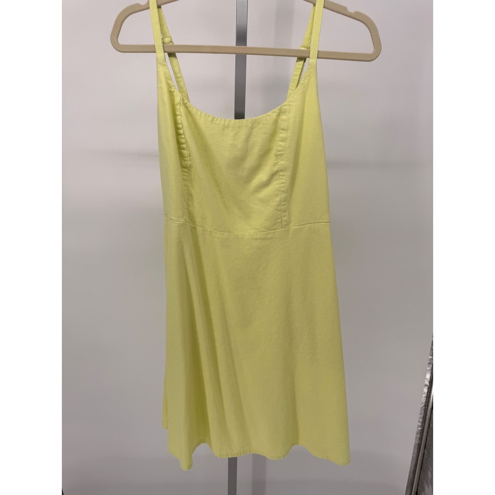 Old Navy Womens Lime green Linen Blend Smocked Back Mini Dress Size M Pockets